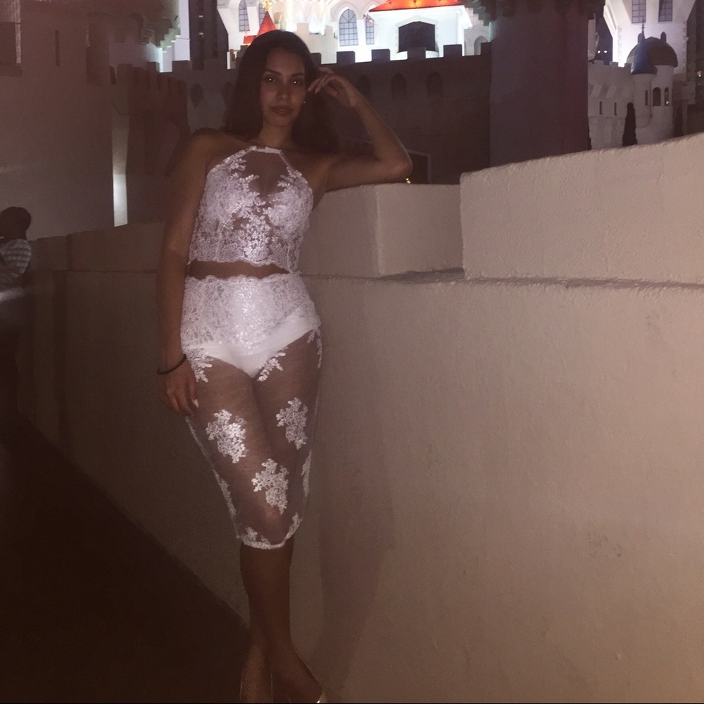 Two piece lace outfit.